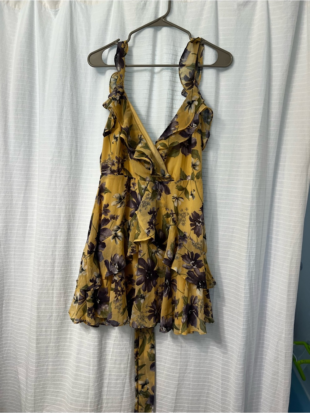 Windsor Mustard Floral Ruffle Mini Dress